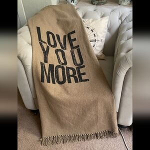 BNWOT - LOVE YOU MORE Printed Canvas Fringe Throw Blanket